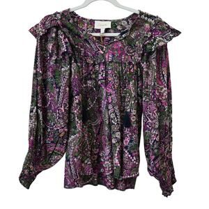 Cleobella Purple Paisley Ainsley Cotton Boho Long Sleeve Top Size S